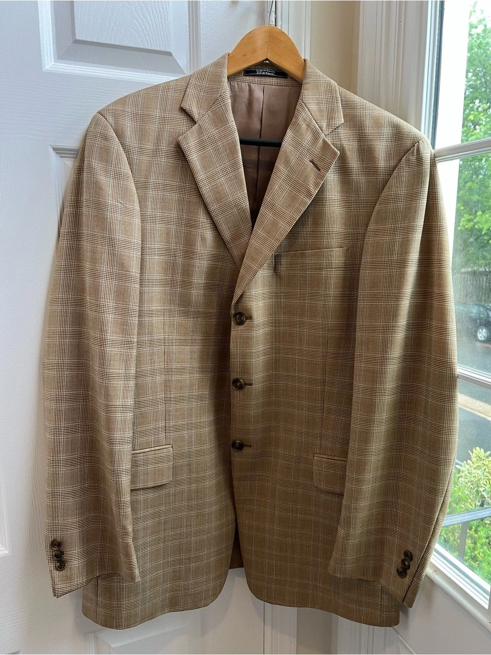 Arnold Brant Glen Plaid Sport Coat Blazer 42L Tall Made in 🇨🇦 Brown Tan Vintage
